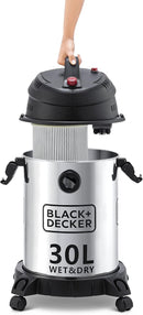 Black & Decker WV1450-B5 Vacuum Cleaner, 1610W 30L Wet and Dry Stainless Steel