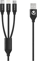 Volkano VK-20111-BK Weave Series Fabric Braided 3 In 1 Type-C/Lightning/Micro Cable