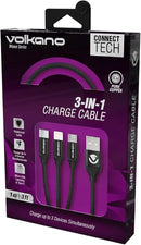 Volkano VK-20111-BK Weave Series Fabric Braided 3 In 1 Type-C/Lightning/Micro Cable