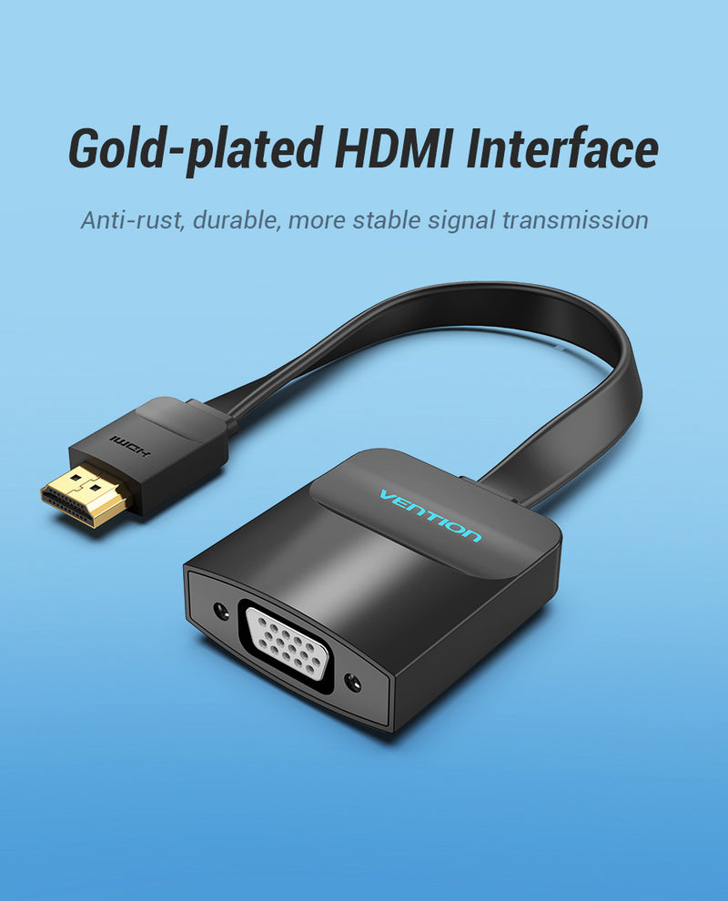 Vention Flat HDMI To VGA Converter with Female Micro USB And Audio Port 0.15m Black (VEN-ACKBB)