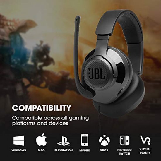 JBL Quantum 200 Wired Over-Ear Gaming Headphones - Compatible with PC, Mac, Xbox, PlayStation, Nintendo Switch, mobile and VR