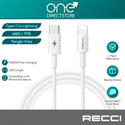 Recci RTC-P05M Type-C To Lightning Data Cable Shark - 2.4A, 100CM
