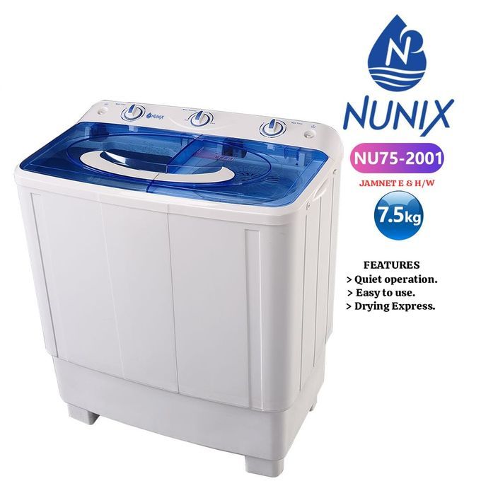 Nunix NU75-2001 7.5kg Top Loading Twin Tub Washing Machine - 7.5KG Washing Capacity, Top Loading, Twin Tub