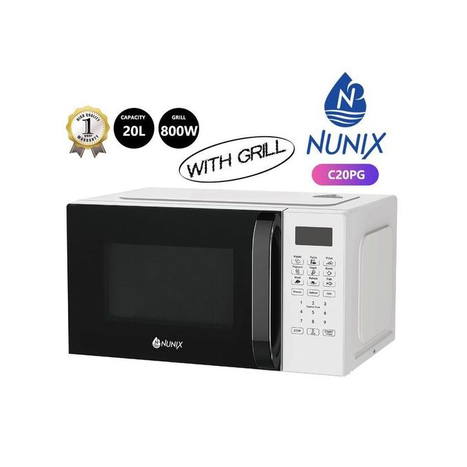 Nunix C20PG 20L Digital Microwave Oven with Grill - 800 Watts, 20 Litres, Digital Control, Grill