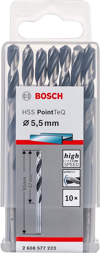 Bosch DIN 338 HSS PointTeQ Metal Drill Bits 5,5 x 57 x 93 mm (10pcs) (2608577223)