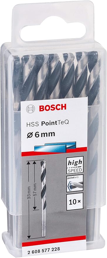Bosch DIN 338 HSS PointTeQ Metal Drill Bits 6 x 57 x 93 mm (10pcs) (2608577228)