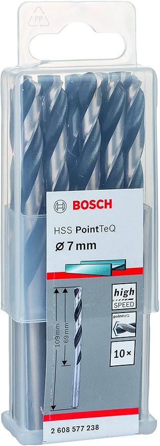 Bosch DIN 338 HSS PointTeQ Metal Drill Bits 7 x 69 x 109 mm (10pcs) (2608577238)