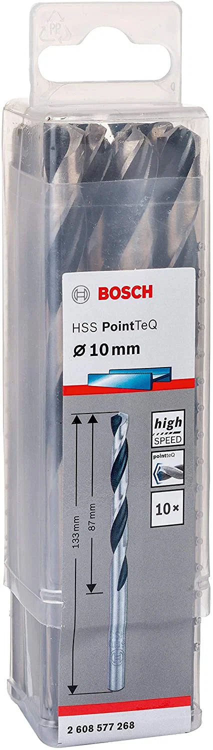 Bosch DIN 338 HSS PointTeQ Metal Drill Bits 10 x 87 x 133 mm (10pcs) (2608577268)