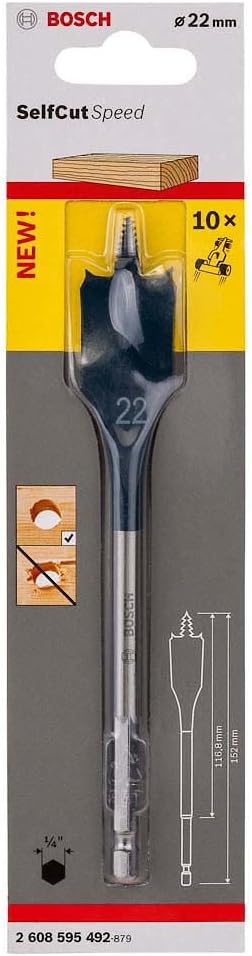 Bosch 2608595492 Self Cut Speed Spade Flat Wood Drill Bit Hexagon (22 x 152 mm )