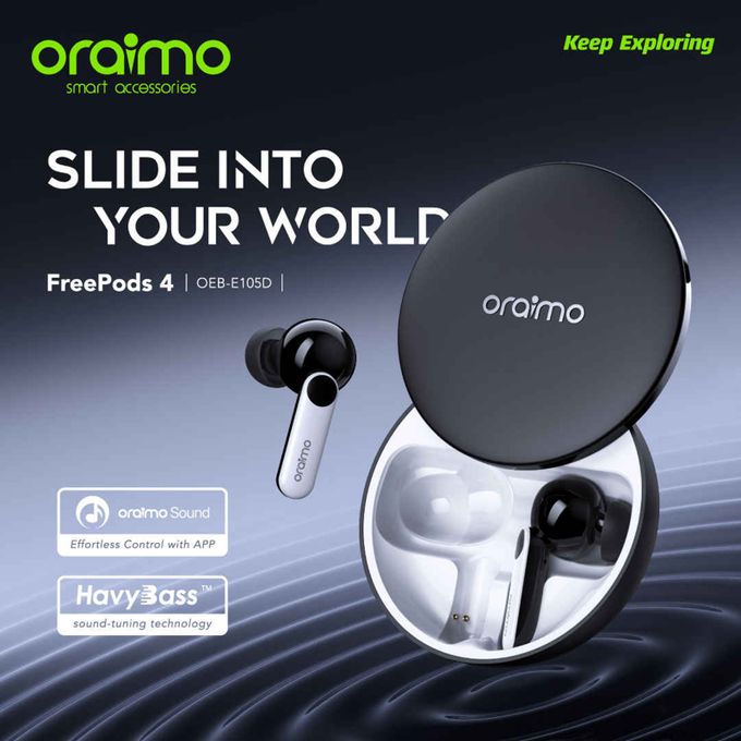 Oraimo FreePods 4 Earpods- ANC Noise Cancellation, Havy Bass, 35.5-Hr Long Playtime, True Wireless Earbuds With APP Control