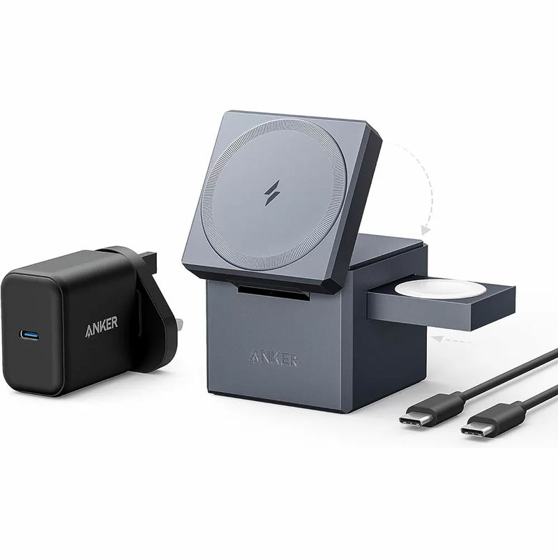 Anker ( Y1811HA1) 3-in-1 Cube with Magsafe - Wireless Charging Station (Included 30W USB-C PD Charger & USB-C Cable)