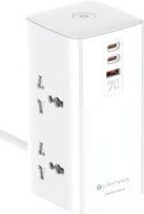 Light Wave LW-EXT-43U-3P Power Extension Tower: 4-Way Socket with 3 USB Fast Charging Ports, 70W Super Fast Charging, and Surge Protection