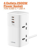 Light Wave LW-EXT-43U-3P Power Extension Tower: 4-Way Socket with 3 USB Fast Charging Ports, 70W Super Fast Charging, and Surge Protection
