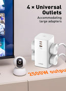 Light Wave LW-EXT-43U-3P Power Extension Tower: 4-Way Socket with 3 USB Fast Charging Ports, 70W Super Fast Charging, and Surge Protection