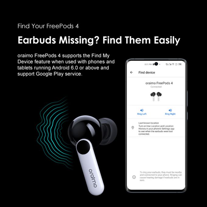 Oraimo FreePods 4 Earpods- ANC Noise Cancellation, Havy Bass, 35.5-Hr Long Playtime, True Wireless Earbuds With APP Control