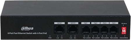 Dahua DH-PFS3006-4ET-36 6-Port Fast Ethernet Switch – 4-Port PoE, 2 Uplink Ports, CCTV Network Switch
