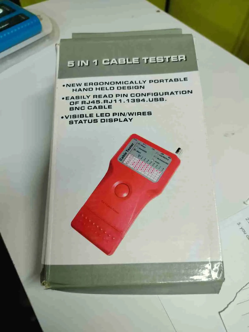 5-in-1 Multi Functional Cable Tester for on Off Status, Short Circuit, Open Circuit (RJ45 + RJ11 + USB + 1394 + BNC)