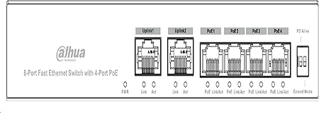 Dahua DH-PFS3006-4ET-36 6-Port Fast Ethernet Switch – 4-Port PoE, 2 Uplink Ports, CCTV Network Switch