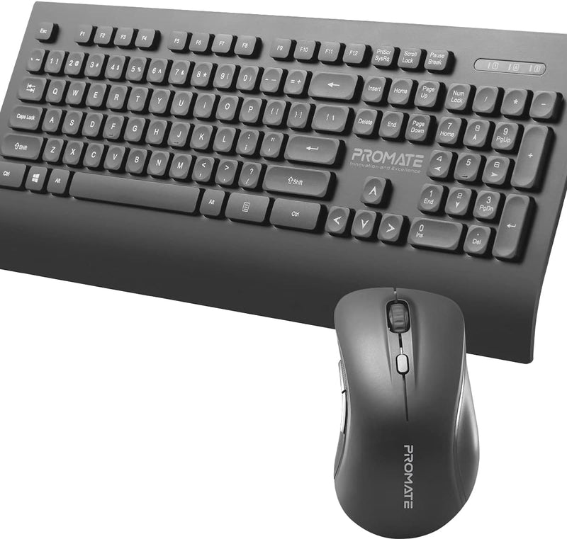 Promate Lightweight Wireless Ergonomic Keyboard & Mouse Combo (PROCOMBO-7) - Ergonomic 5-Button Sculpted Mouse