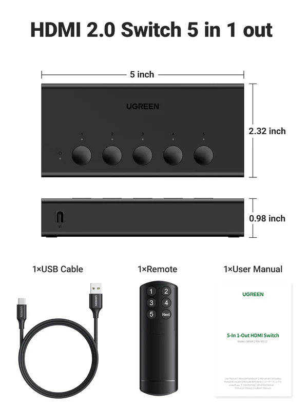 UGREEN CM568 HDMI Switch 5 in 1 Out 4K HDMI Switcher