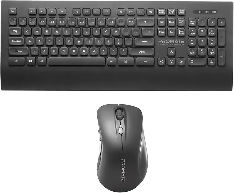 Promate Lightweight Wireless Ergonomic Keyboard & Mouse Combo (PROCOMBO-7) - Ergonomic 5-Button Sculpted Mouse