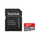 SanDisk Ultra 64GB microSDXC memory card and retail packaging featuring up to 100MB/s read speed and A1 performance class
