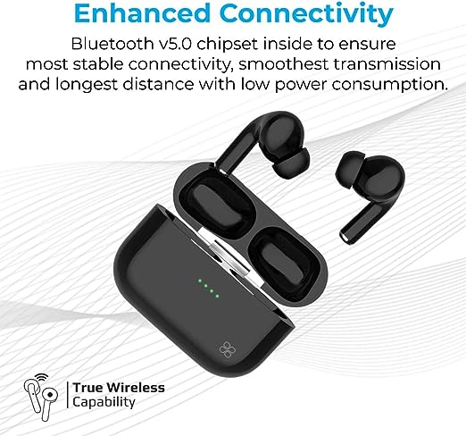 Promate High Definition Bluetooth v5.3 TWS Earphones (HARMONI-PRO.BLACK) - Intellitouch, 5 Hours Playing Time, USB-C Charging Case