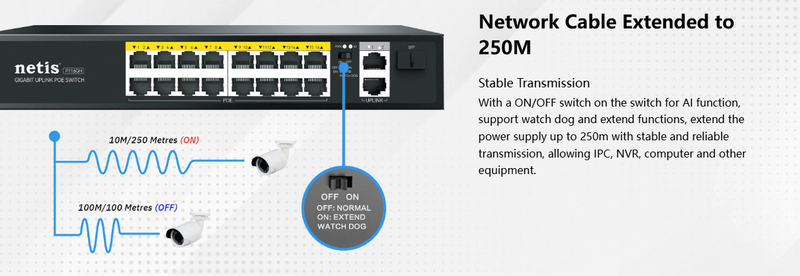 Netis P116GH - 16-Port Fast Ethernet PoE Switch + 2 Gigabit Uplink Ports – Reliable Power & Data for IP Devices