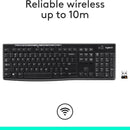  Logitech K270 Wireless Keyboard Black, 920-003736 - Long-Range, Reliable Typing for Home & Office