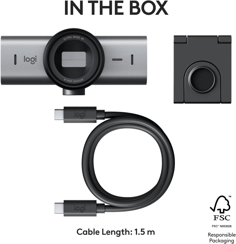 Logitech MX Brio Ultra HD 4K Streaming Webcam, 1080p at 60 FPS, USB-C, Webcam Cover With Free Adobe Creative Cloud Subscription (960-001559)