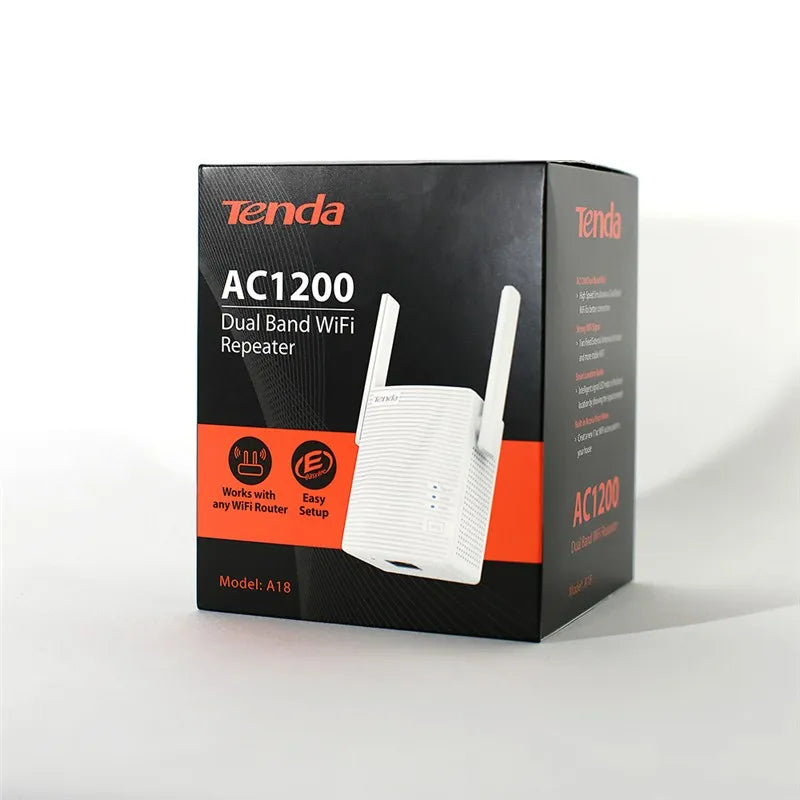 Tenda A18 AC1200 WiFi Range Extender Gigabit WiFi Repeater with 100 Mbps LAN Port, Dual Banda 2.4GHz 300Mbps+5GHz 867Mbps, Hide SSID, WPS Function, Encryption Mode