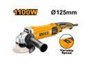 Ingco AG1100385 Variable Speed Angle Grinder - 1100W, 125mm Disc, Adjustable RPM