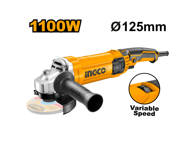Ingco AG1100385 Variable Speed Angle Grinder - 1100W, 125mm Disc, Adjustable RPM