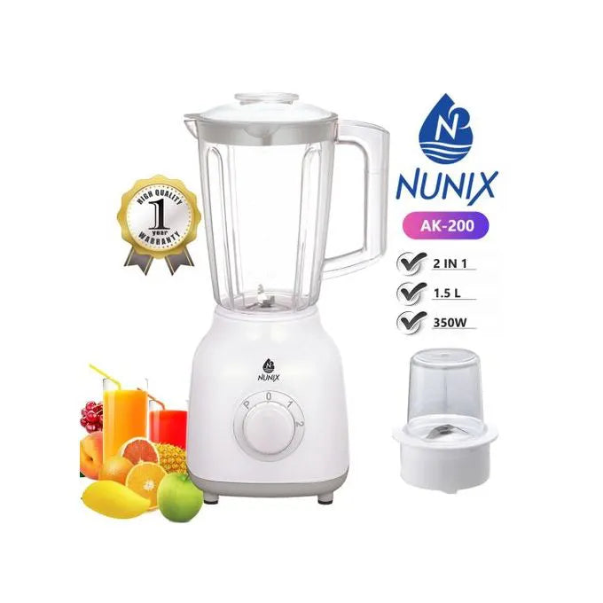 Nunix AK-200 2-in-1 Blender 1.5L with Grinding Machine - White