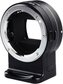 Viltrox NF-E1 lens adapter front view with metal lens mount and USB firmware port
