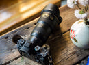 Nikon F lens mounted on Sony mirrorless camera body using Viltrox NF-E1 lens adapter