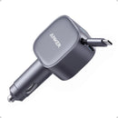 Anker Nano 75W fast car adapter showing dual USB-C ports and extendable cord