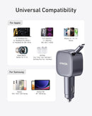 Clutter-free car interior setup charging a smartphone and laptop using Anker Nano 75W charger