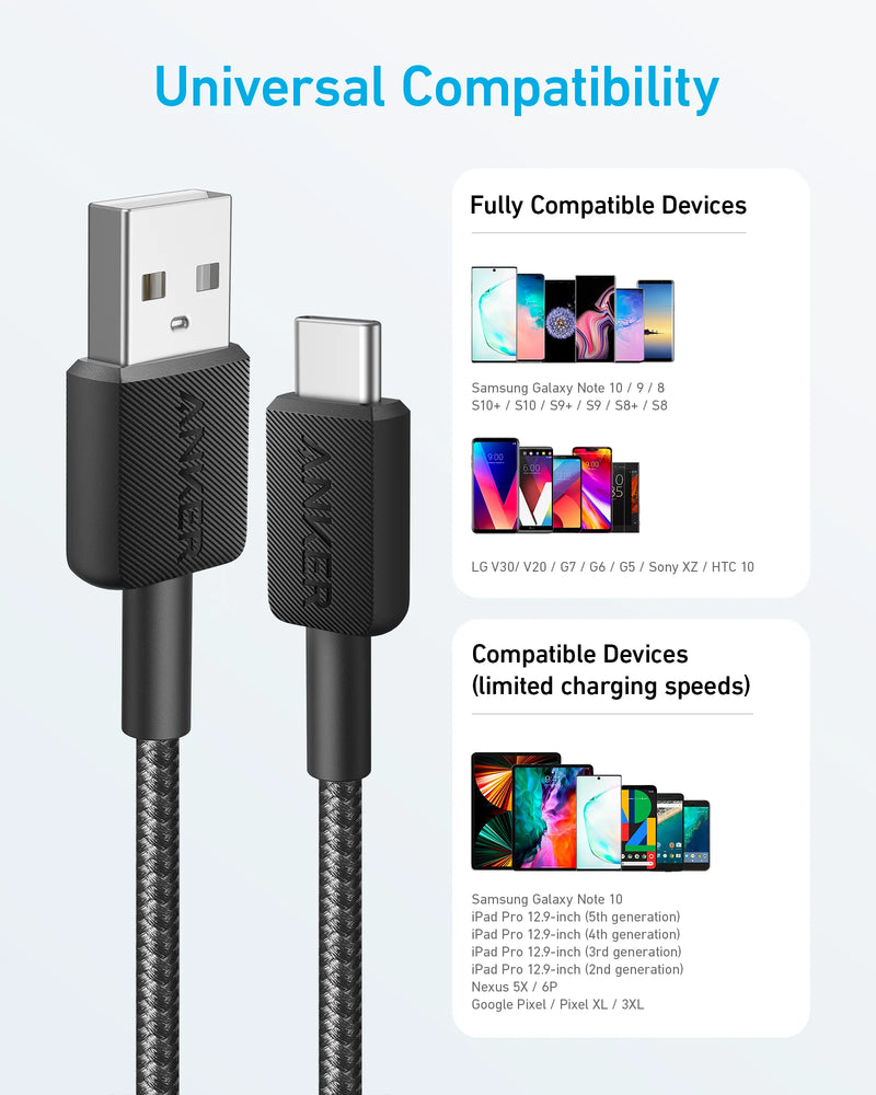 Anker 322 USB-A to USB-C Braided Charging 15W Cable (3ft)