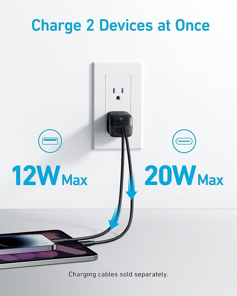 Anker 323 Dual Port Compact Charger 33W (A2331K11)-20W USB-C+ 12W USB-A
