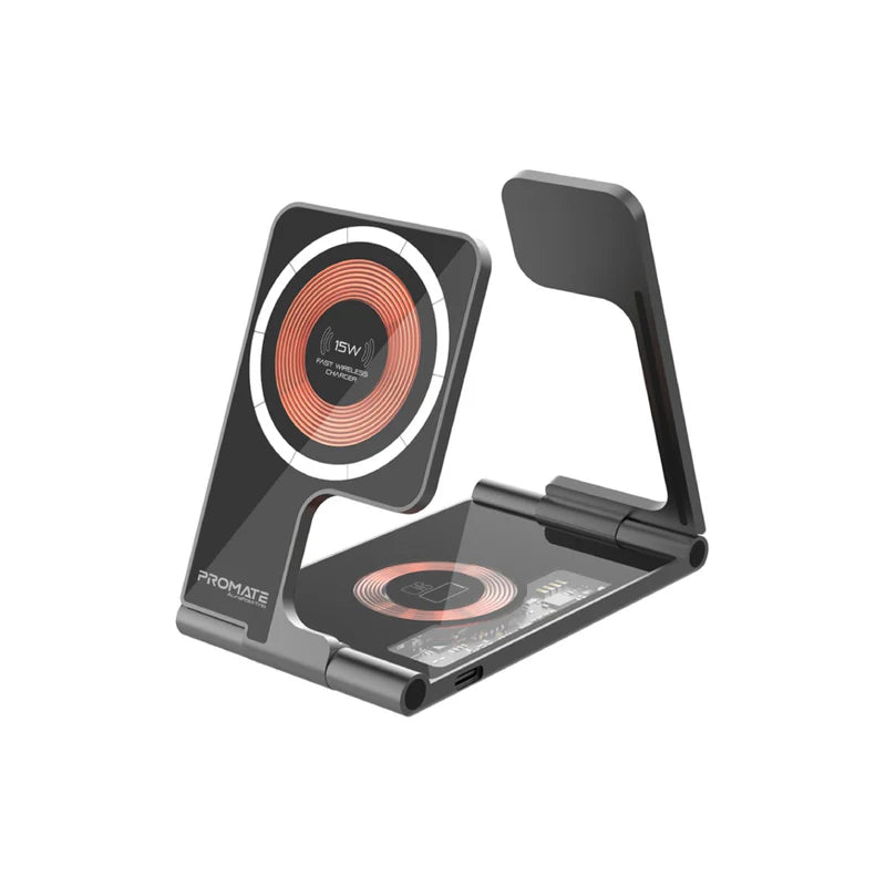 Promate AuraFold-Trio Wireless Charging Station Ultra-Slim