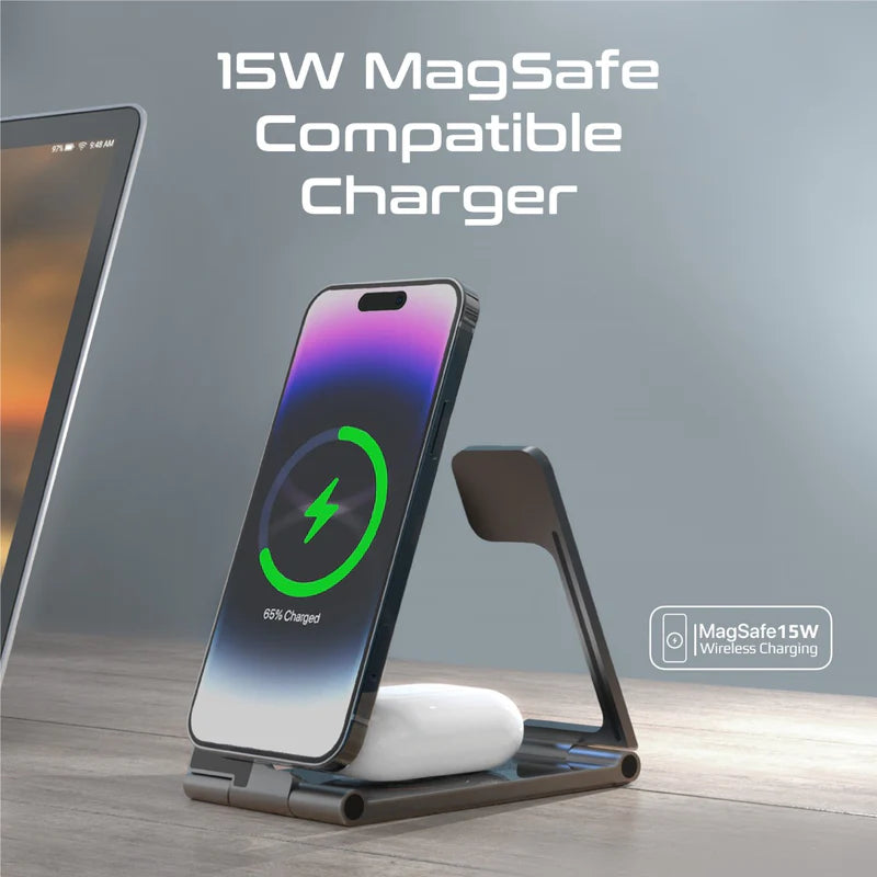 Promate AuraFold-Trio Wireless Charging Station Ultra-Slim