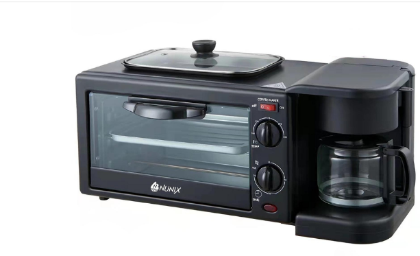 Nunix BE-12 3-in-1 Breakfast Maker-12L Oven, Coffee Maker &amp; Nonstick Frying Pan Combo – Bake, Brew &amp; Fry at Once with Energy Efficiency and Easy Operation