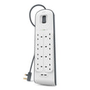 Belkin BSV804AF2M 8-Outlet Surge Protection Strip with 2.4 Amp Dual USB Charging and 2-Meter Power Cord – Protects multiple devices from power surges while offering convenient USB charging and extended reach for home and office use