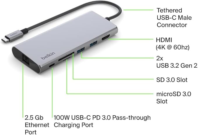 Belkin AVC009BTSGY USB C Multiport Adapter 7IN1