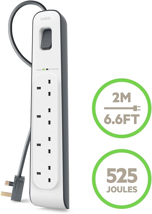 Belkin BSV400AF2M 4 Way/4 Plug 2 m Surge Protection Extension Lead Strip
