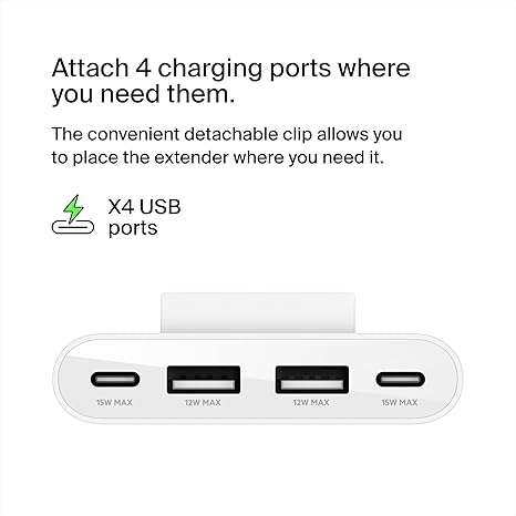 Belkin BUZ001bt2MBKB7 4-Port USB Power Extender with built in 2m Cable ...