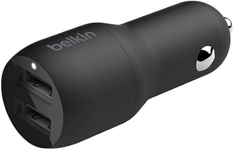Belkin CCB001BTBK Boost Charge Dual USB Car Charger 24 W+USB-A to USB-C cable