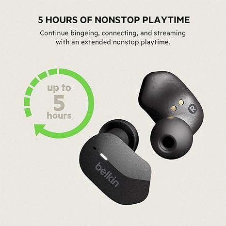 Belkin PAC002BTBK-GR Sounform True Wireless Stem Earbuds With Wireless Charging