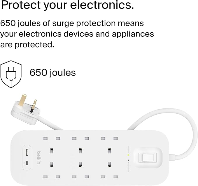 Belkin SRB002ar2M 6-Outlet Surge Protector Power Strip,18W, USB A + C